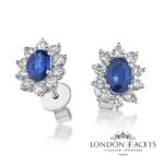Lotus Blue Sapphire 18ct White Gold Diamond Stud Earrings