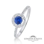 Aaryan Blue Sapphire 18ct White Gold Diamond Halo Ring