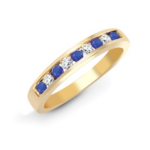 Varshs Blue Sapphire Diamond Channel Set 9ct Yellow Gold Half Eternity Ring