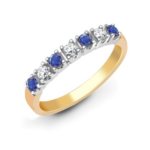 Radhas Blue Sapphire 9ct Yellow Gold Diamond Half Eternity Ring