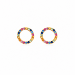 9ct Yellow Gold Rainbow Sapphire Circle Earrings