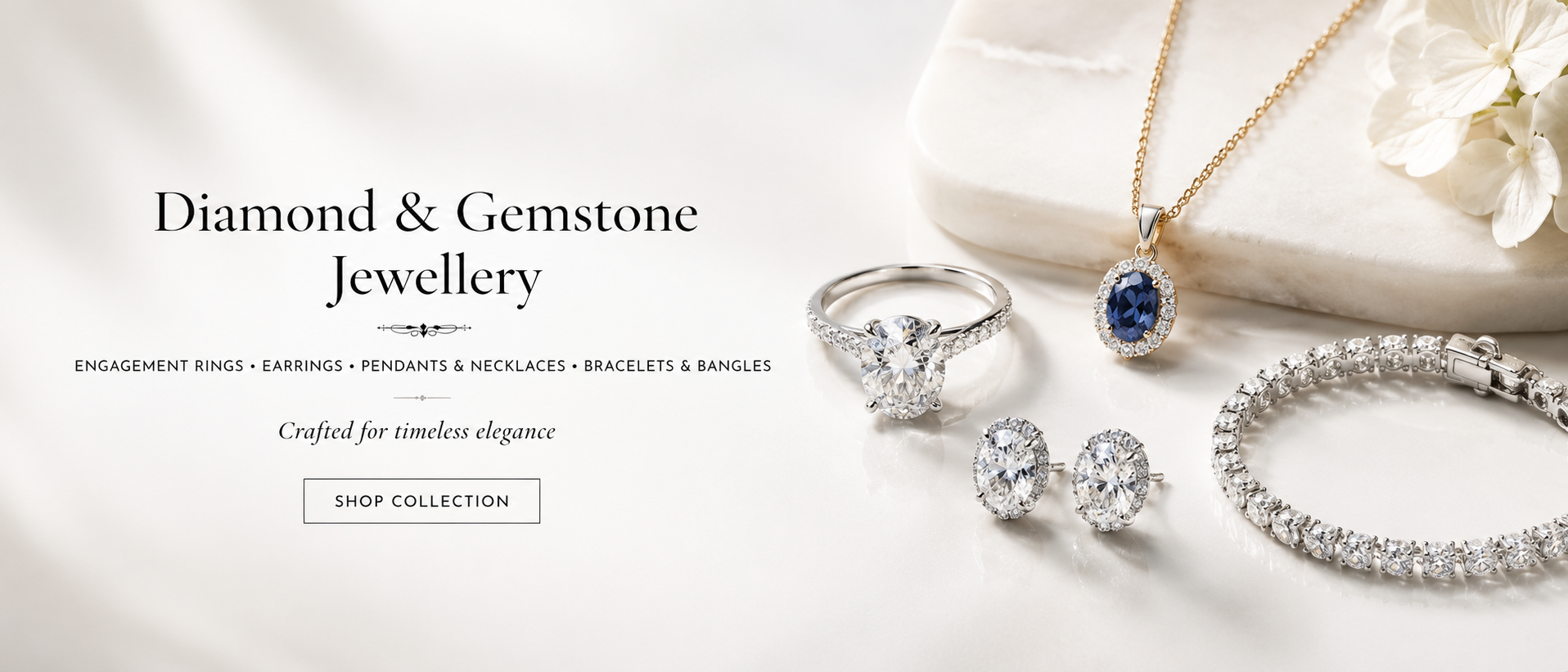 Diamond and gemstone jewellery including engagement rings, earrings, pendants, necklaces, bracelets and bangles