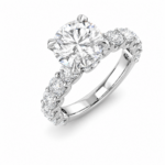 2.03ct lab-grown diamond platinum engagement ring with round centre stone and diamond-set shoulders