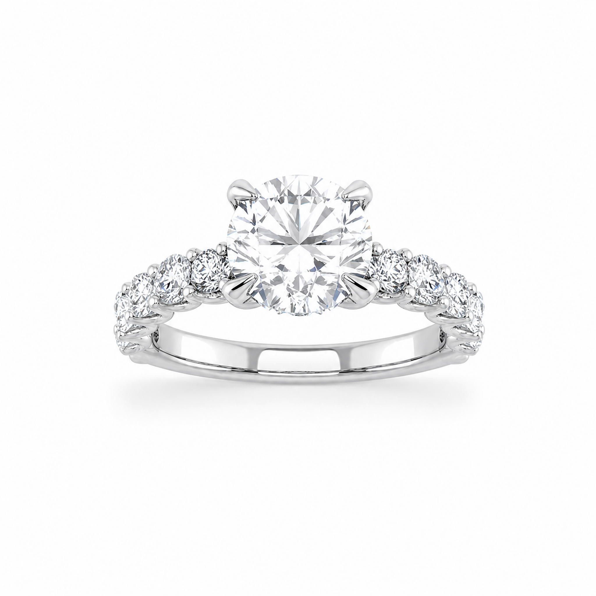 diamond-engagement-ring-lab-grown-platinum-2.03ct 2.03ct lab-grown diamond platinum engagement ring with round centre stone and diamond-set shoulders