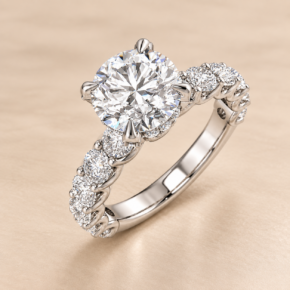 2.03ct lab-grown diamond platinum engagement ring, angled view