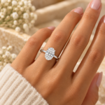 9ct white gold 2.07ct oval lab-grown diamond engagement ring worn on hand