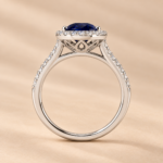 9ct White Gold 2.67ct Lab-Grown Blue Sapphire & Diamond Halo Ring - Image 4