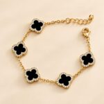 London Facets Gold-Plated Black Onyx Clover Bracelet