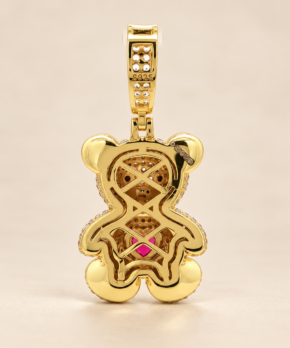 Rear view of gold-plated sterling silver CZ teddy bear necklace