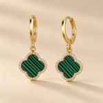 Gold-Plated Green Clover Hoop Earrings