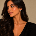 Khush wearing a 7mm round clear CZ four-claw sterling silver stud earring, shown at a natural scale.