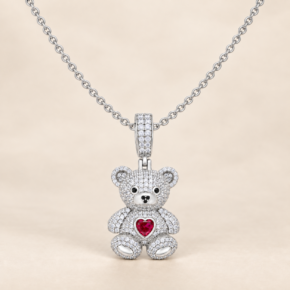 Sterling silver CZ teddy bear necklace on a matching adjustable 2mm rolo chain.