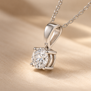 9ct white gold 0.50ct lab-grown diamond solitaire pendant and chain, angled view
