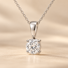 9ct white gold 0.50ct lab-grown diamond solitaire pendant and chain, front view